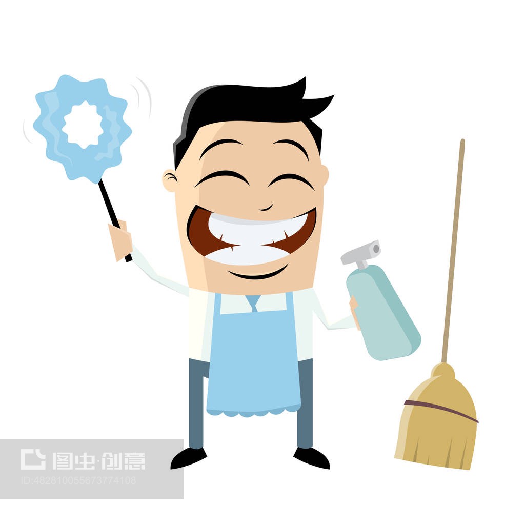 帶清潔設(shè)備的滑稽卡通男子funny cartoon man with cleaning equipment